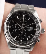 Image of Seiko Quartz Chronograph Black Dial Steel Bracelet Men’s Watch SSB379