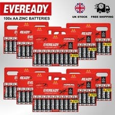 Image of 100 x Eveready AA Zinc Carbon Batteries R6 1.5V Super Heavy Duty Long Expiry UK