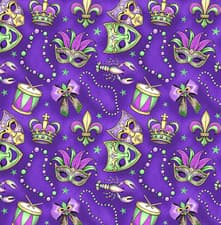Image of Mardi Gras! 100% Cotton Fabric! NEW Fun Design Metres/Fat/Long Quarters Quilting