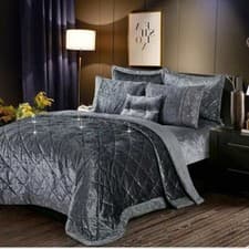 Image of Diamante Quilted Crushed Velvet Luxury Bedspread Throw Over Pillow Shams Cushion