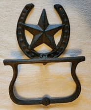 Image of Cast Iron Horseshoe Star Hand Towel Ring Wall Mounted Rustic Western Decor