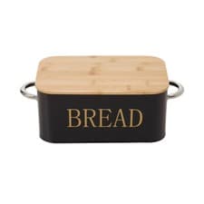 Image of 39cm Large Bread Bin with Bamboo Lid Loaf Storage Container Kitchen Countertop