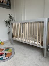 Image of Grey & Oak Cot Bed with Mattress