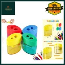 Image of Vibrant Dual Hole Pencil Sharpener with Container, Manual Portable 4 Pcs