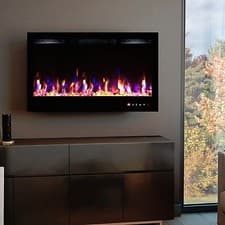 Image of 2026 TRUFLAME™ 36 INCH WIDE LED FLAMES BLACK GLASS WALL MOUNTED ELECTRIC FIRE