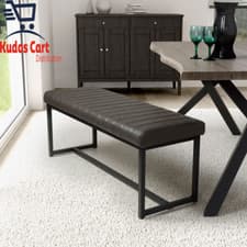 Image of Archer Grey Faux Leather Dining Bench Metal Frame Furniture Kitchen Seat Grey