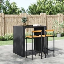 Image of Bar Stools 2 pcs Black Poly Rattan and Solid Wood Acacia