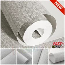 Image of Plain Gray Textured Wallpaper Thick Embossed Woven Linen:Effect Wall Paper_Decor