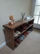 Image of Rustic Farmhouse wooden Shoe Rack Bench - Chunky and very solid - 2 Shelves