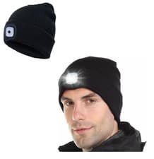 Image of LED Rechargeable Beanie Hat with Headlamp for Outdoor Adventures - Black