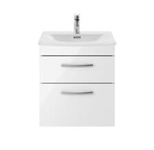 Image of Nuie Athena 500mm Gloss White Wall Hung 2-Drawer Vanity Unit with Basin Cabinet
