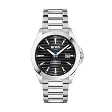 Image of Boss Silver Black Grooved Dial Watch