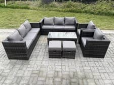 Image of Fimous Outdoor Rattan Garden Furniture Lounge Sofa Set With Oblong Coffee Table