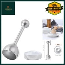 Image of Elegant Plastic Egg Cups with Stainless Steel Egg Opener White 6 Pcs Set