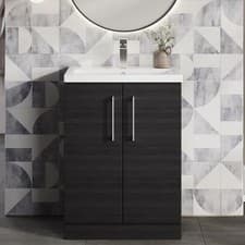 Image of Nuie Arno Compact FS 2-Door Vanity Unit & Ceramic Basin 600mm Charcoal Woodgrain