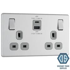 Image of BG Nexus Brushed Steel Screwless Flatplate Switches & Sockets Satin Chrome Grey