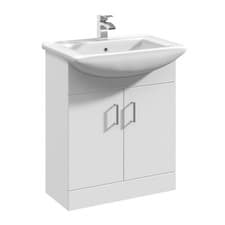 Image of Bathroom 2-Door Wash Basin Vanity Unit & Square Sink 650mm Modern White Cupboard