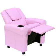 Image of HOMCOM Kids Recliner Chair w/ Cup Holder, PU Leather Children Lounger, Pink