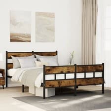 Image of Metal Bed Frame without Mattress Smoked Oak 150x200 cm King Size