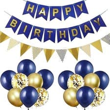 Image of Navy Blue Gold Happy Birthday bunting Banner Balloons, 12 inch (NB+GD+SJQ)