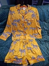 Image of Chelsea Peers Women's Pyjama Set, Gold With Zebras, SIZE 18, New, No Tags