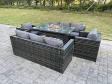 Image of Fimous Outdoor PE Rattan Garden Furniture Gas Fire Pit Dining Table Sets Heater