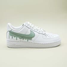 Image of Air Force 1 Custom Drip Olive Green Swoosh White Shoes Mens Womens Kids Sizes