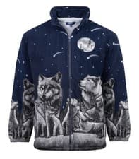 Image of Unisex Warm Winter Cosy Outdoor Animal Wolf Print Fleece Lined Jacket
