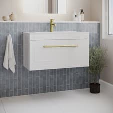 Image of 800mm White Wall Hung Vanity Unit with Basin and Brass Hand BUN/BeBa_28219/80134