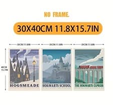 Image of Harry Potter Set Of 3 Unframed Prints (30x40cm) Hogwarts, Express And Hogsmede