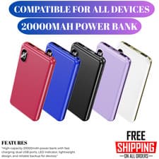 Image of 20000mAh Portable Power Bank LED Display 20W Super Fast Charger USB-C & USB Port