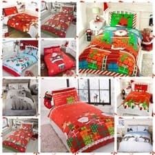 Image of Christmas Themed Duvet Cover Sets - Santa - Reindeer - Presents - Snow - Trees