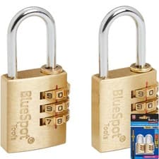 Image of Bluespot 2pc 25mm Short Shackle 3 Dial Combination Locking Brass Padlock