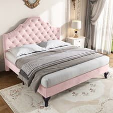 Image of Single/Double Bed Velvet Upholstered Bed with Slatted frame Headboard 90/135cm