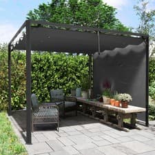 Image of Outsunny 3 x 3(m) Pergola with Retractable Roof & Roller Shade, Dark Grey