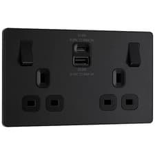 Image of BG Screwless Flat plate 13A Switched Socket +USB-A & USB-C (3.1 A) Matt Black