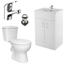 Image of 600mm Vanity Unit and Close Coupled D-Shape Dual Flush Toilet Chrome Tap & Waste