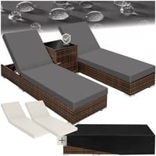 Image of Outdoor Sun Loungers Garden Table Chairs Rattan Furniture Set Reclining Lounger