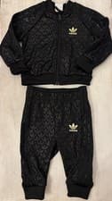 Image of Black Adidas Tracksuit Black Gold Detailing 6-9 Months New With Tags