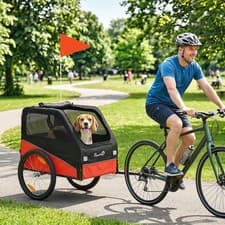 Image of PawHut Dog Bike Trailer for Small & Medium Pets with 20" Rubber Wheels, Red