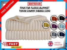 Image of Chunky Ribbed Fleece Throw Blanket Cord Faux Fur Large Size Sofa Bed Cosy Warm