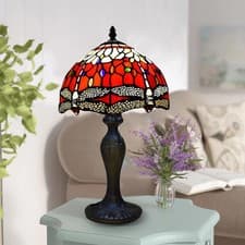 Image of Stained Glass Tiffany Table Lamp Traditional Shade Handcrafted Living Room Light