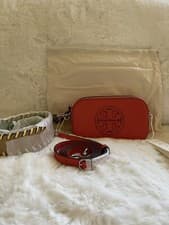 Image of NWT Tory Burch Miller Mini Pop Edge Leather CrossBody Bag In Poppy Red
