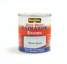 Image of Rustins QuickDry Radiator Paint, White/Black/Grey, Gloss/Satin/Matt 250/500ml/1L