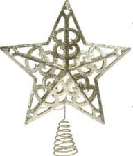 Image of Large Christmas Tree Topper Light Up LED 3D Metal Gold Glitter Star with Timer