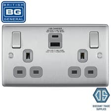 Image of BG Nexus Brushed Steel Switches & Sockets Full Range Satin Chrome Grey Inserts