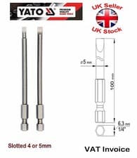 Image of Yato Professional Long Flat Slotted Bits Length: 100mm(4") S4 S5 or Set YT-0484