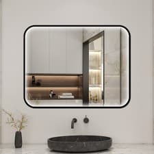 Image of Black Framed Bathroom Mirror with 3 Colour Led Lights Demister Wall Mounted