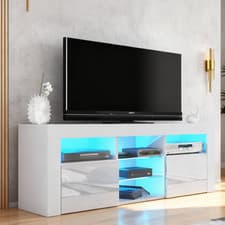Image of 145cm Modern TV Unit Matt Body & Gloss Doors | LED Shelves | Media Storage