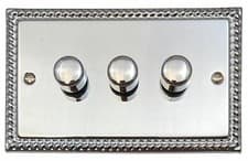 Image of G&H MC523 Monarch Roped Polished Chrome 3 Gang 2 Way LED Dimmer Switch